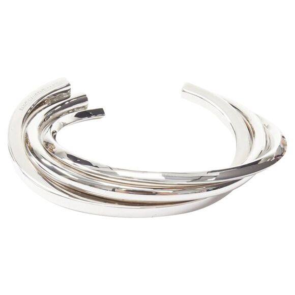 Saint Laurent Hedi Slimane silver brass architectural triple twist cuff bracelet - Picture 1 of 5